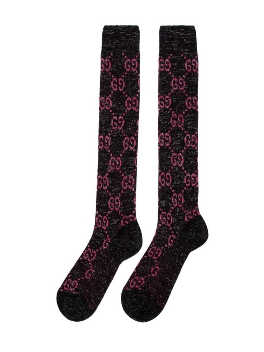 Luxury Black & Pink Gucci. Knee High Socks with Sparkle